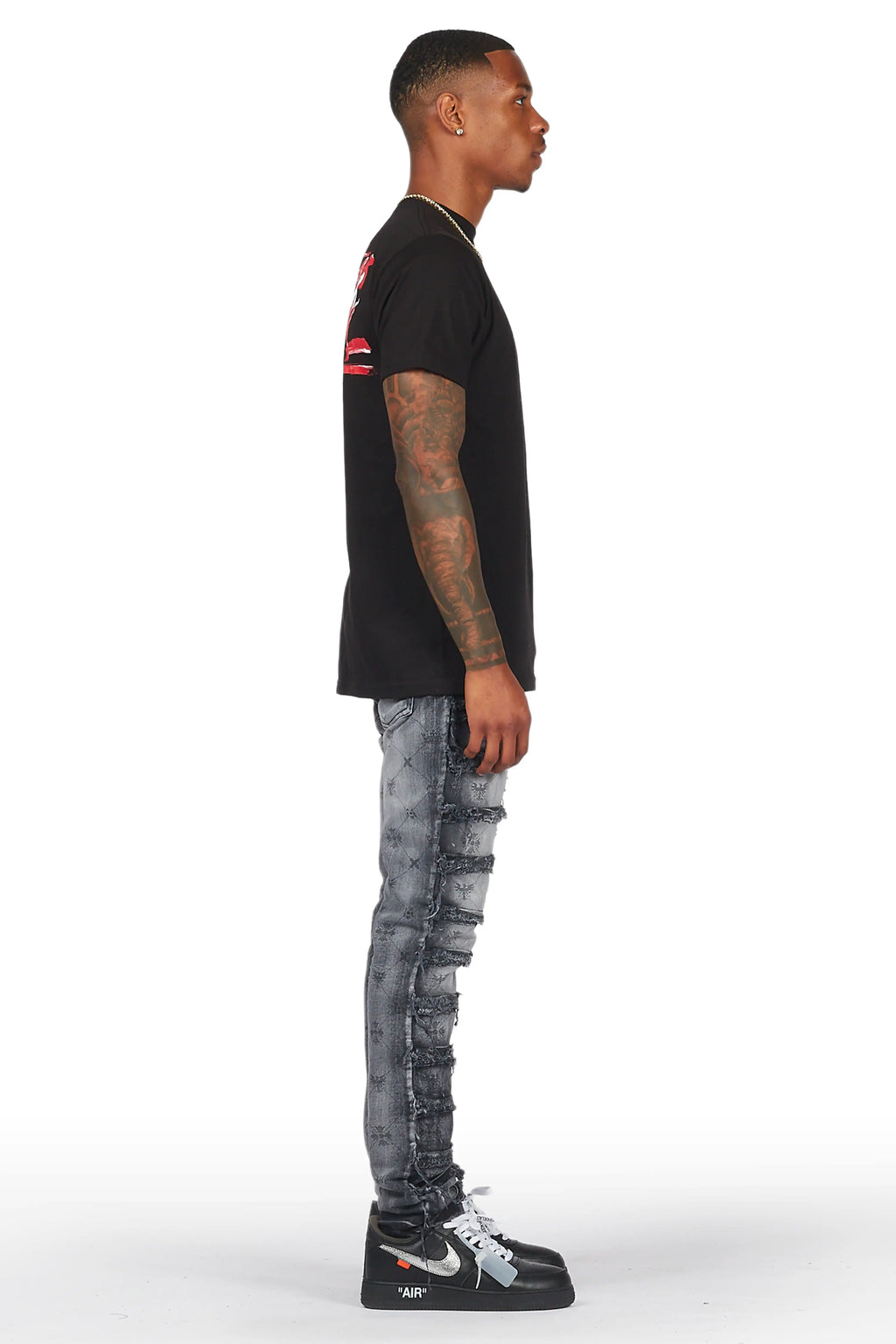 Pasha Black Wash Slim Fit Frayed Jean