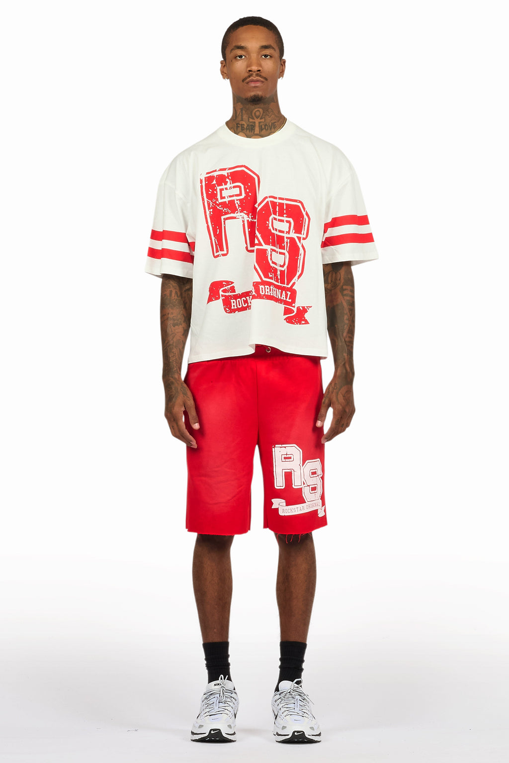 Alik White/Red Crop Boxy Tee Short Set
