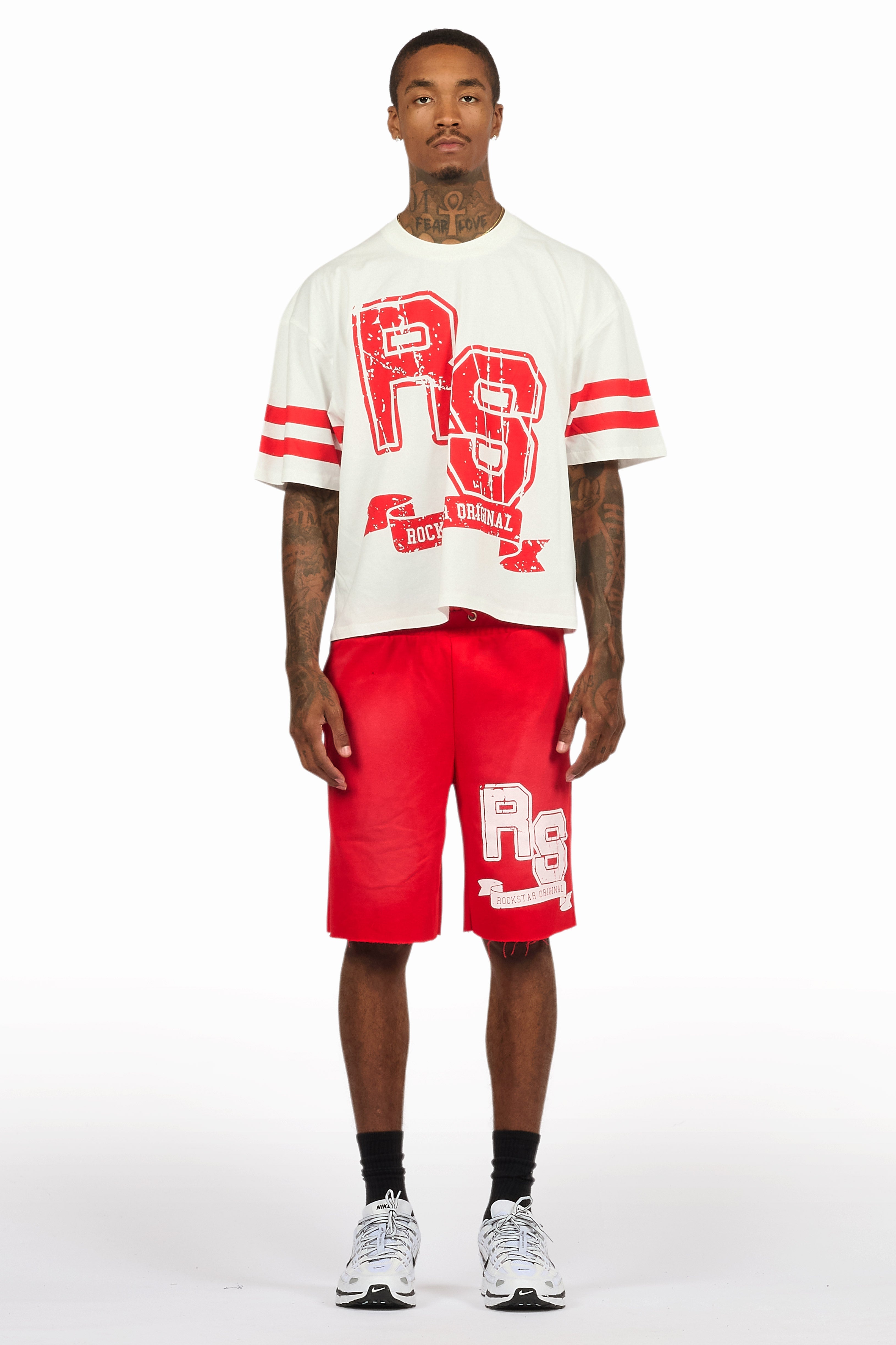 Alik White/Red Crop Boxy Tee Short Set