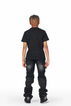 Boys Pooja Black Super Stacked Flare Jean