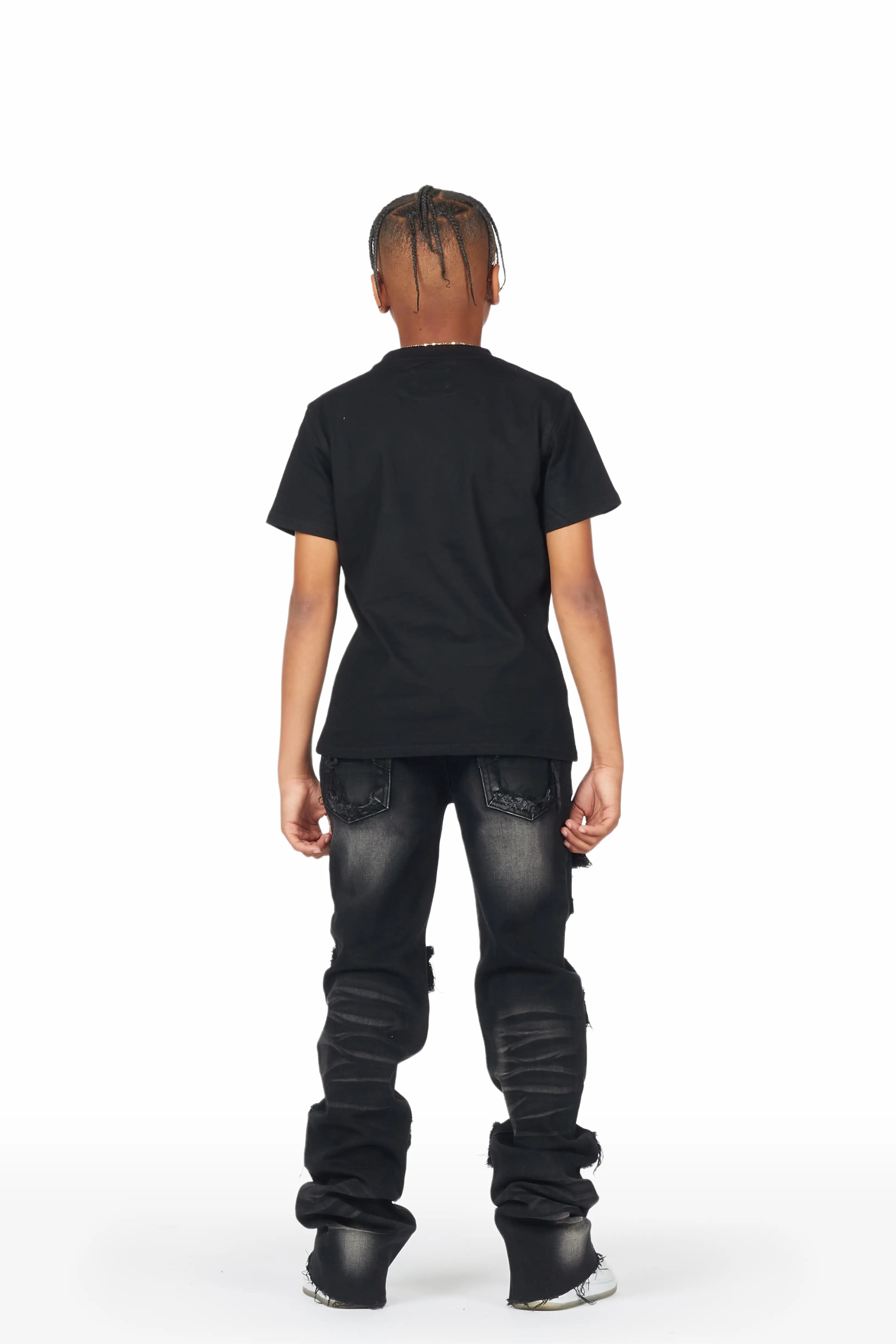Boys Pooja Black Super Stacked Flare Jean