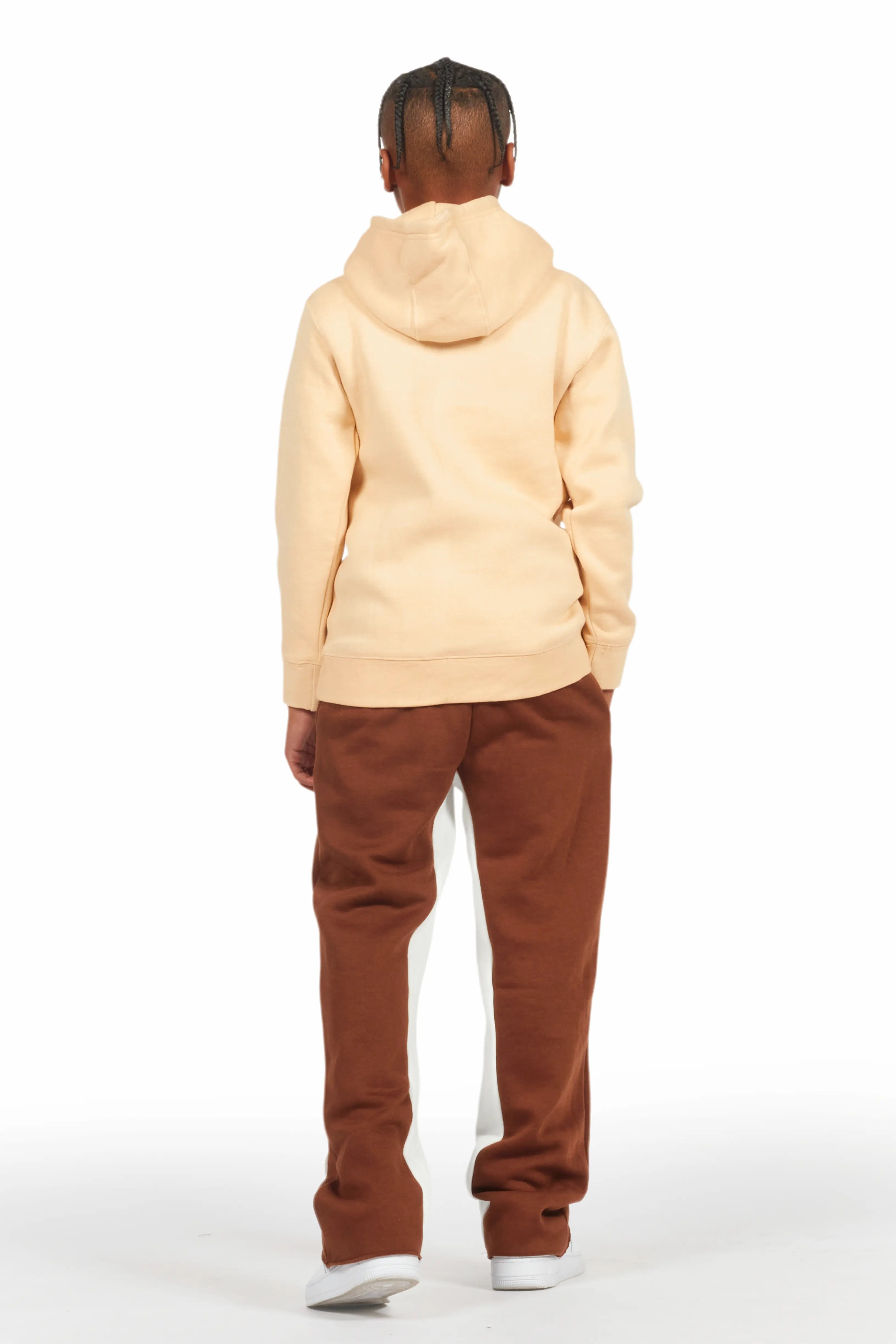 Boys Uko Brown Stacked Baggy Flare Pant