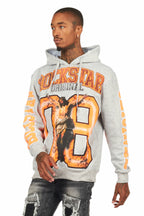 Fields Grey/Orange Distressed Graphic Hoodie