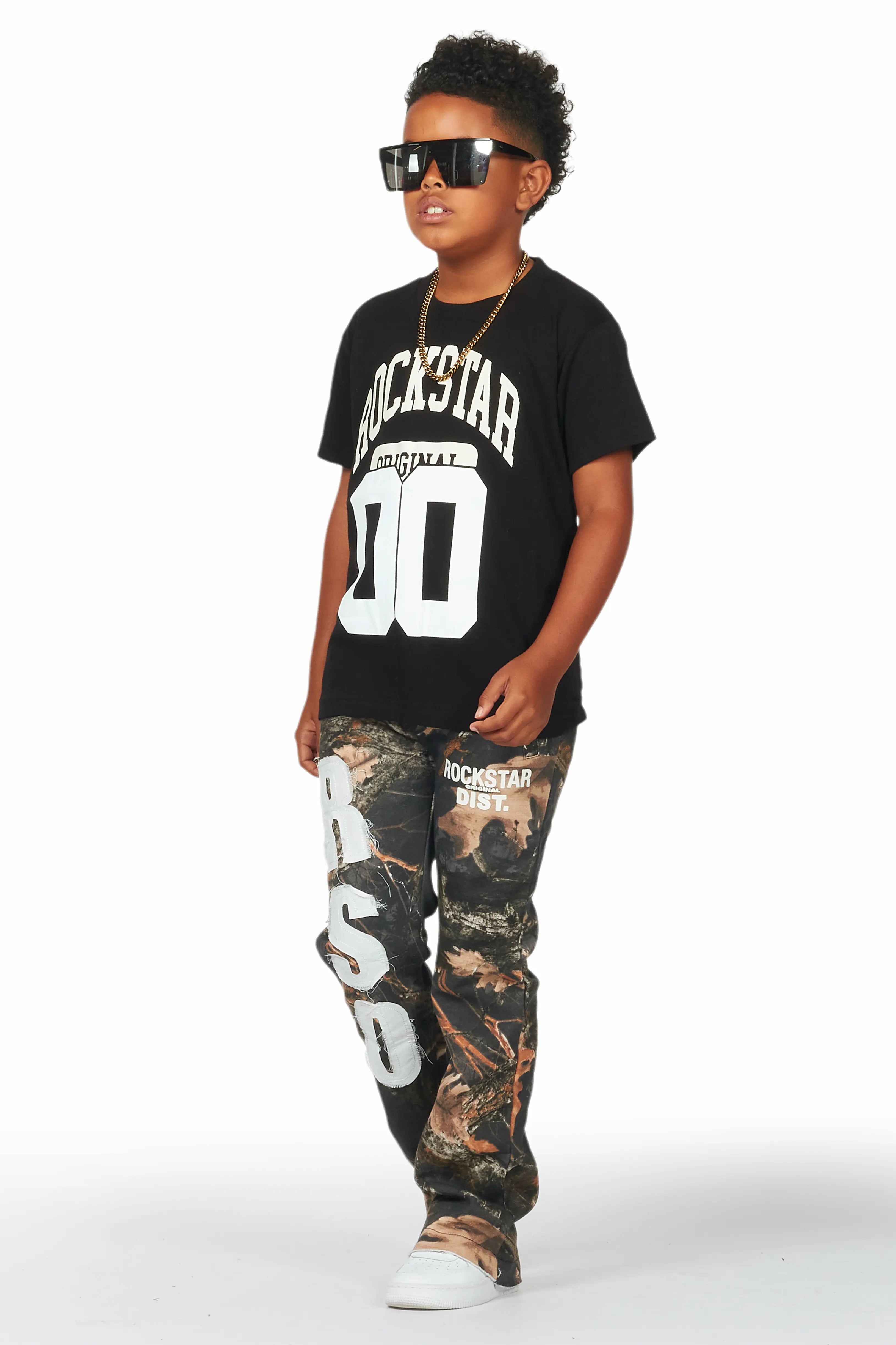 Boys Bansi Black Tree Camo Stacked Trackpant