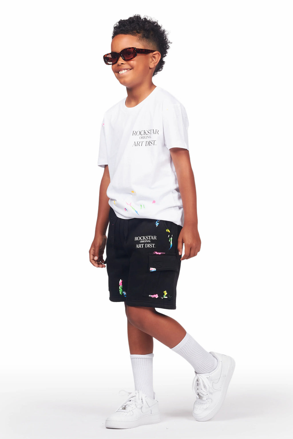 Boys Pelumi White/Black T-Shirt Cargo Short Set