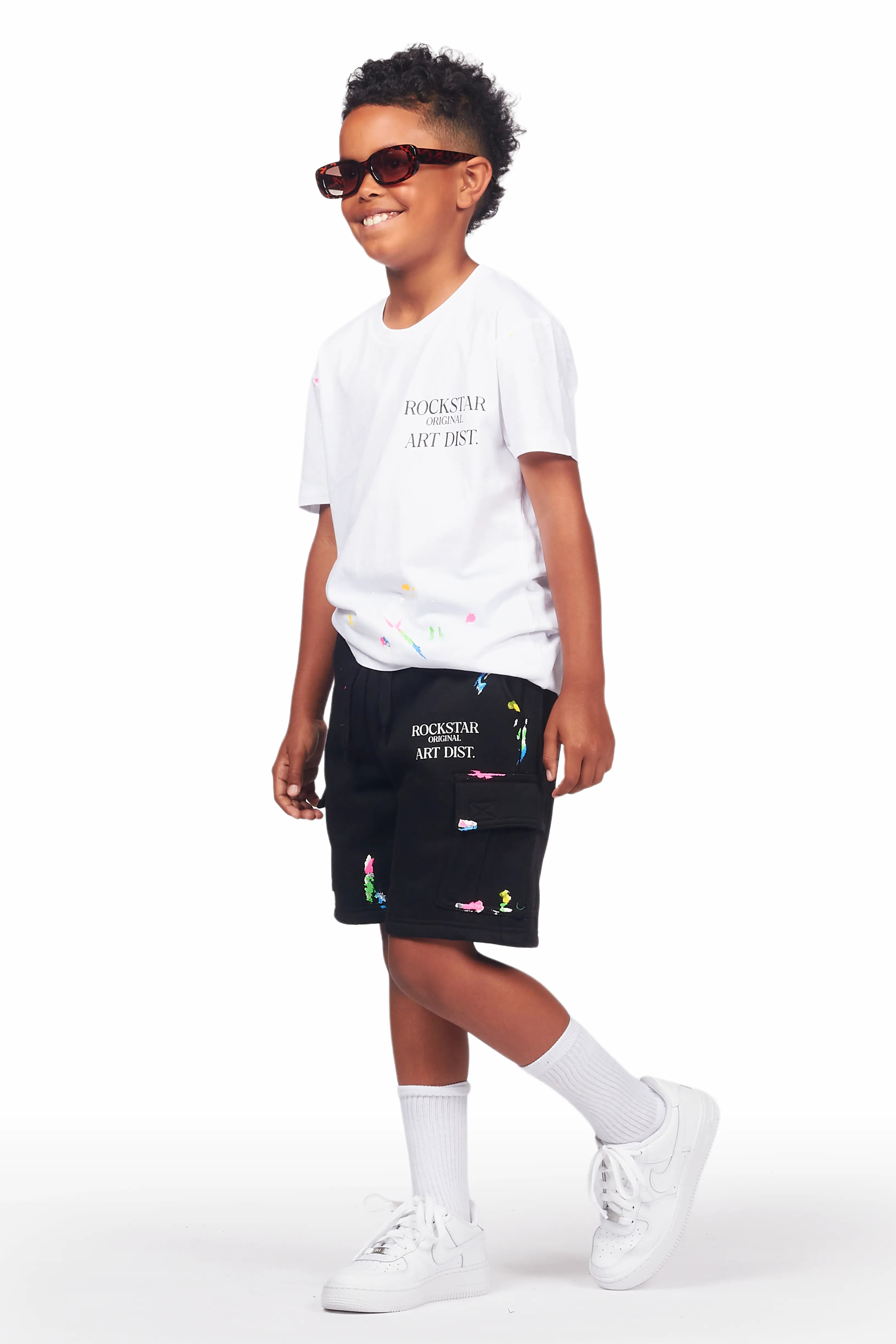 Boys Pelumi White/Black T-Shirt Cargo Short Set