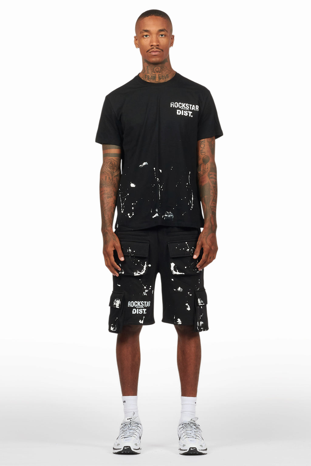 Raffer Black/White T-Shirt Cargo Shorts Set