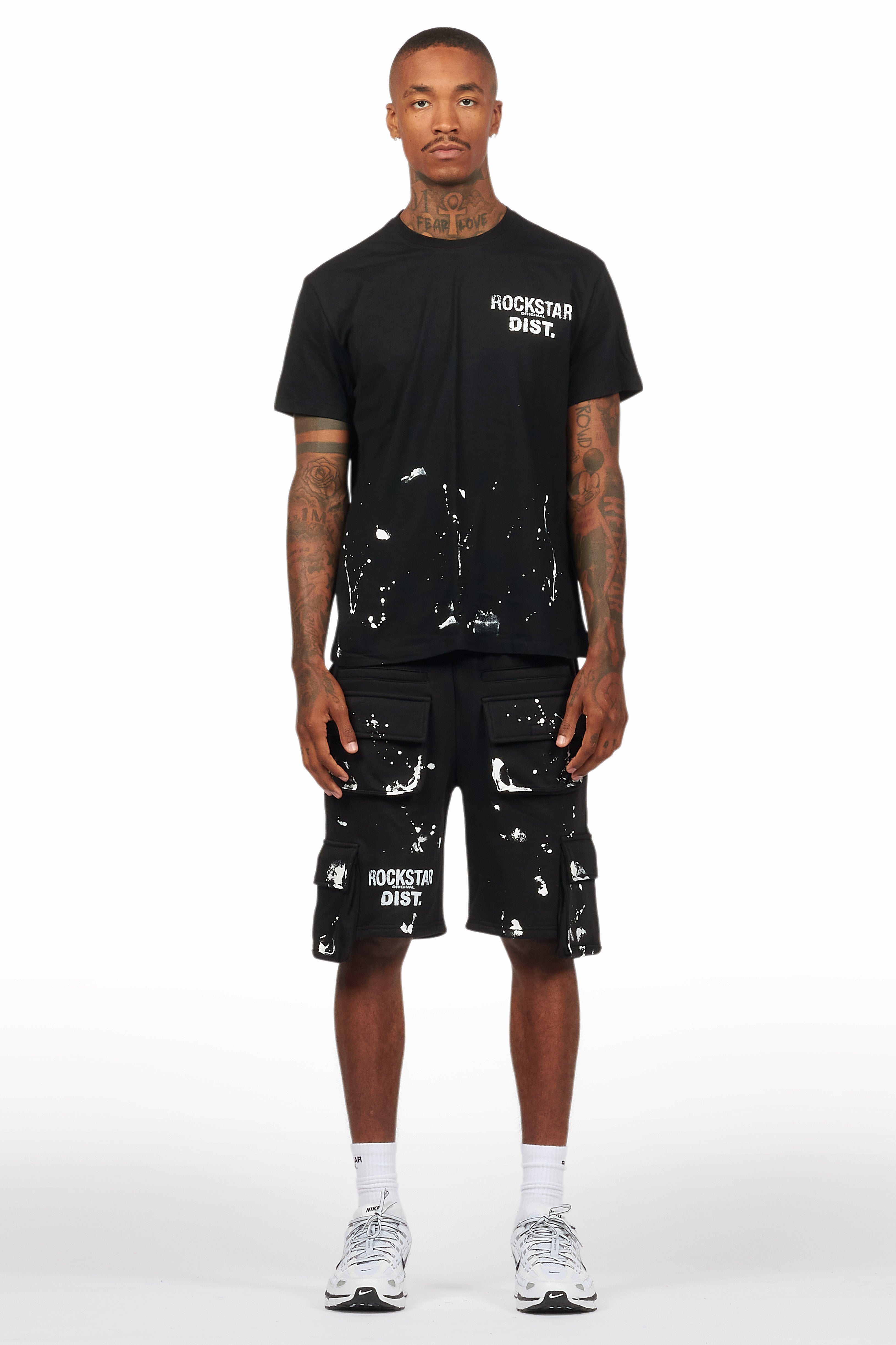 Raffer Black/White T-Shirt Cargo Shorts Set