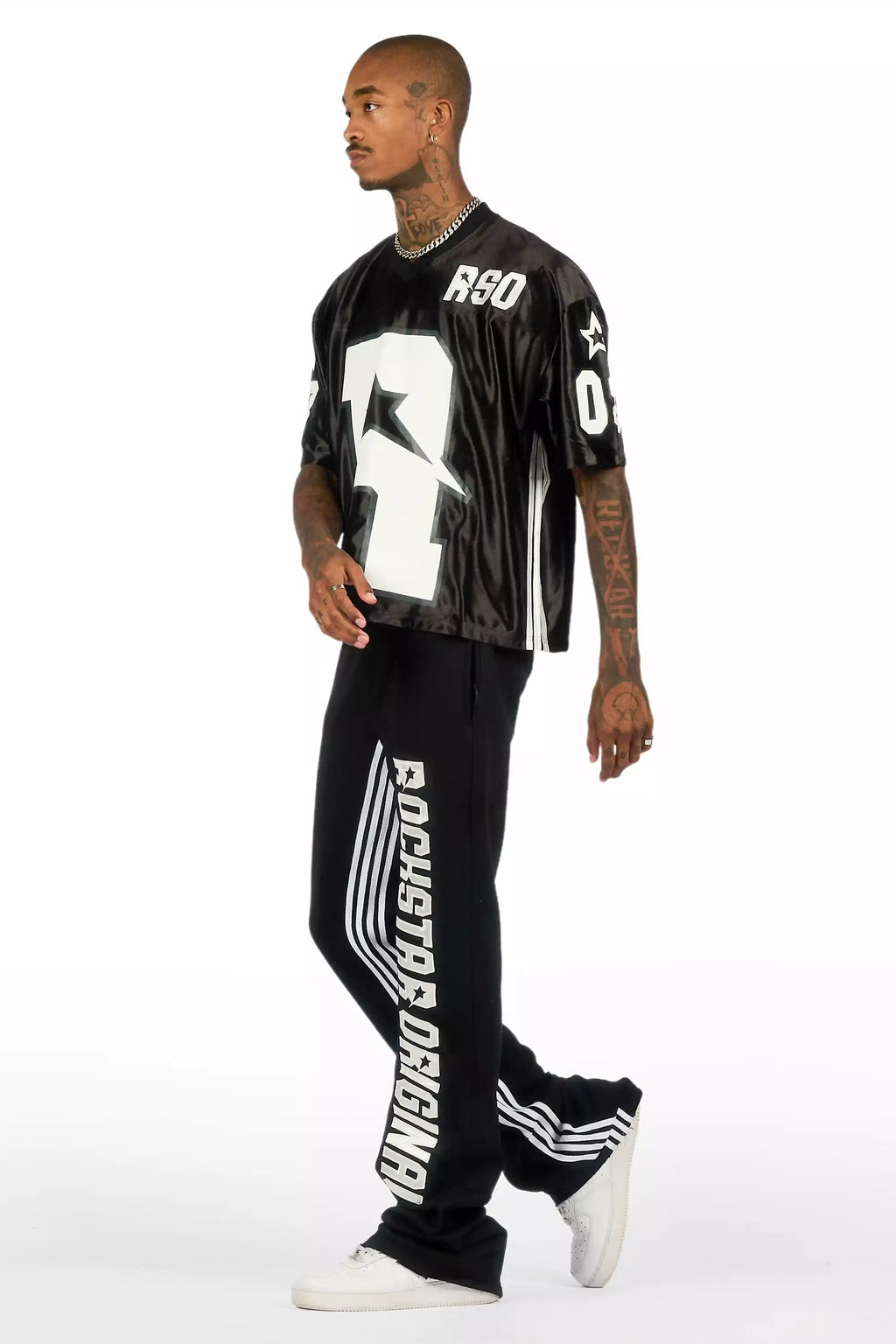 RSO 8 Black T-Shirt/Baggy Stacked Track Set