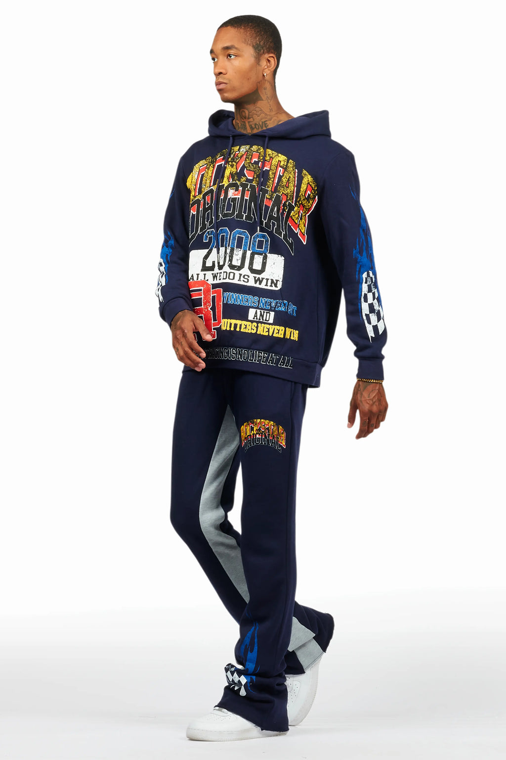 Colorful Race Navy Hoodie/Baggy Track Pant Set