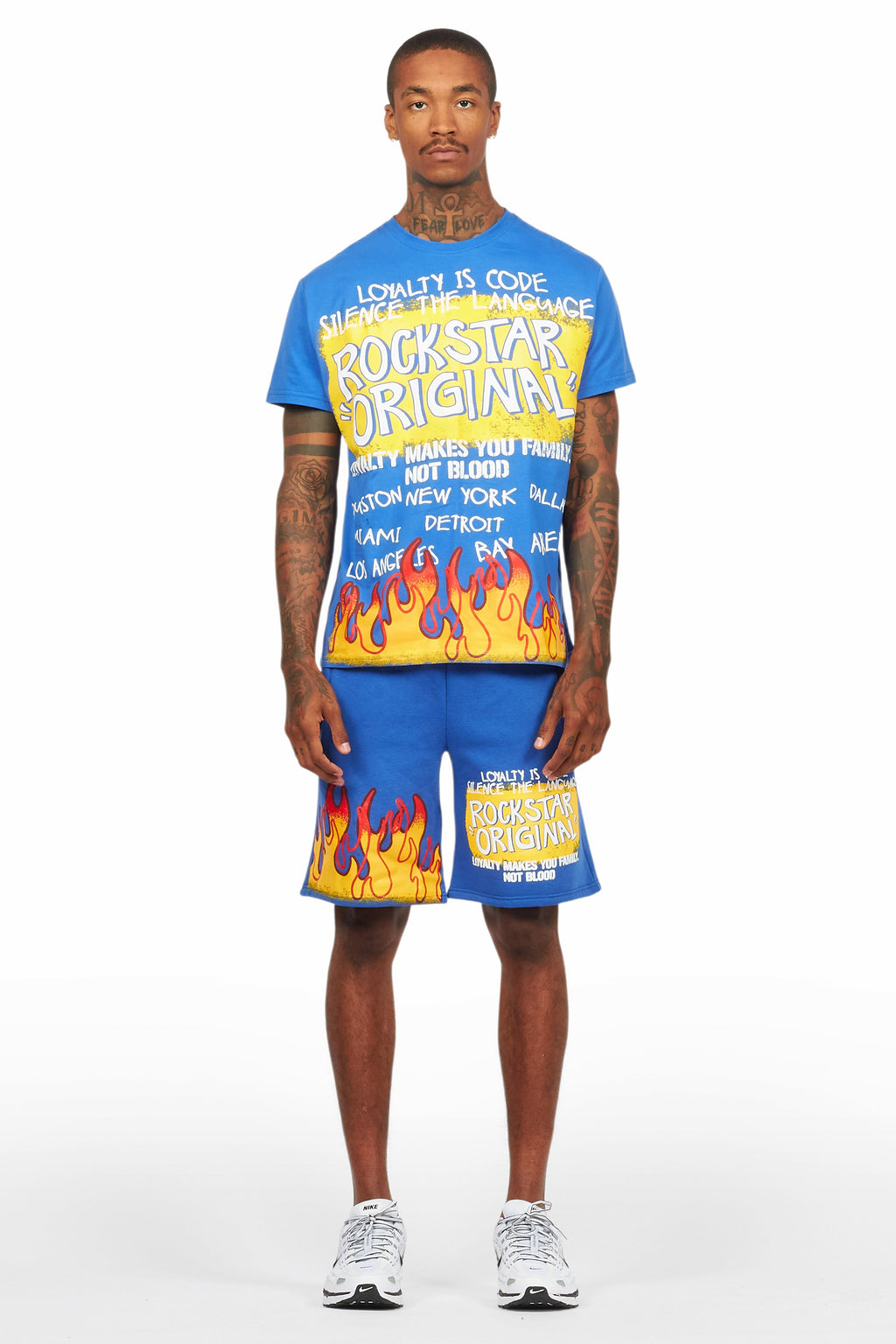 Beno Royal Blue Graphic T-Shirt Short Set