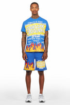 Beno Royal Blue Graphic T-Shirt Short Set