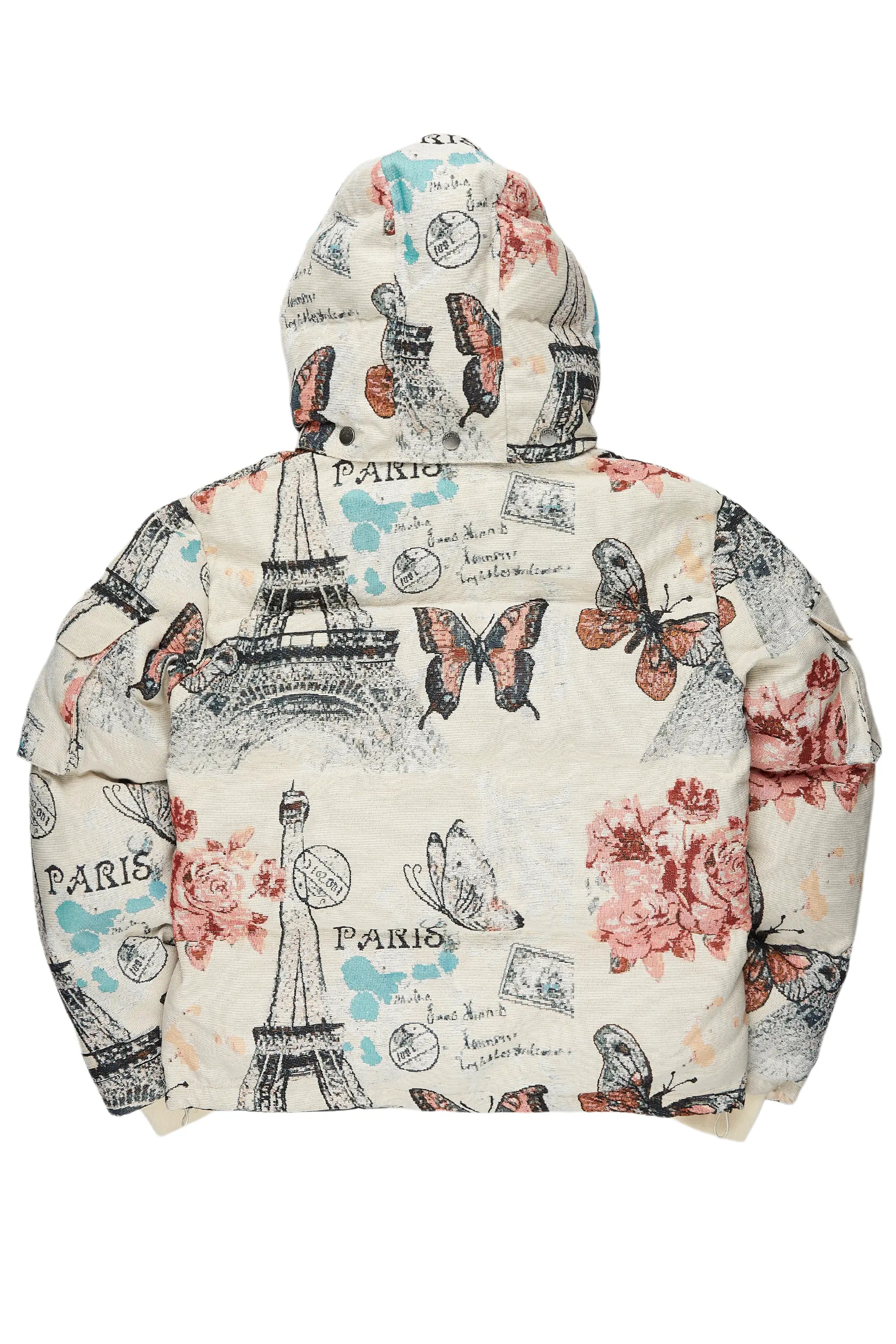 Lamont Beige Multi Tapestry Puffer Jacket