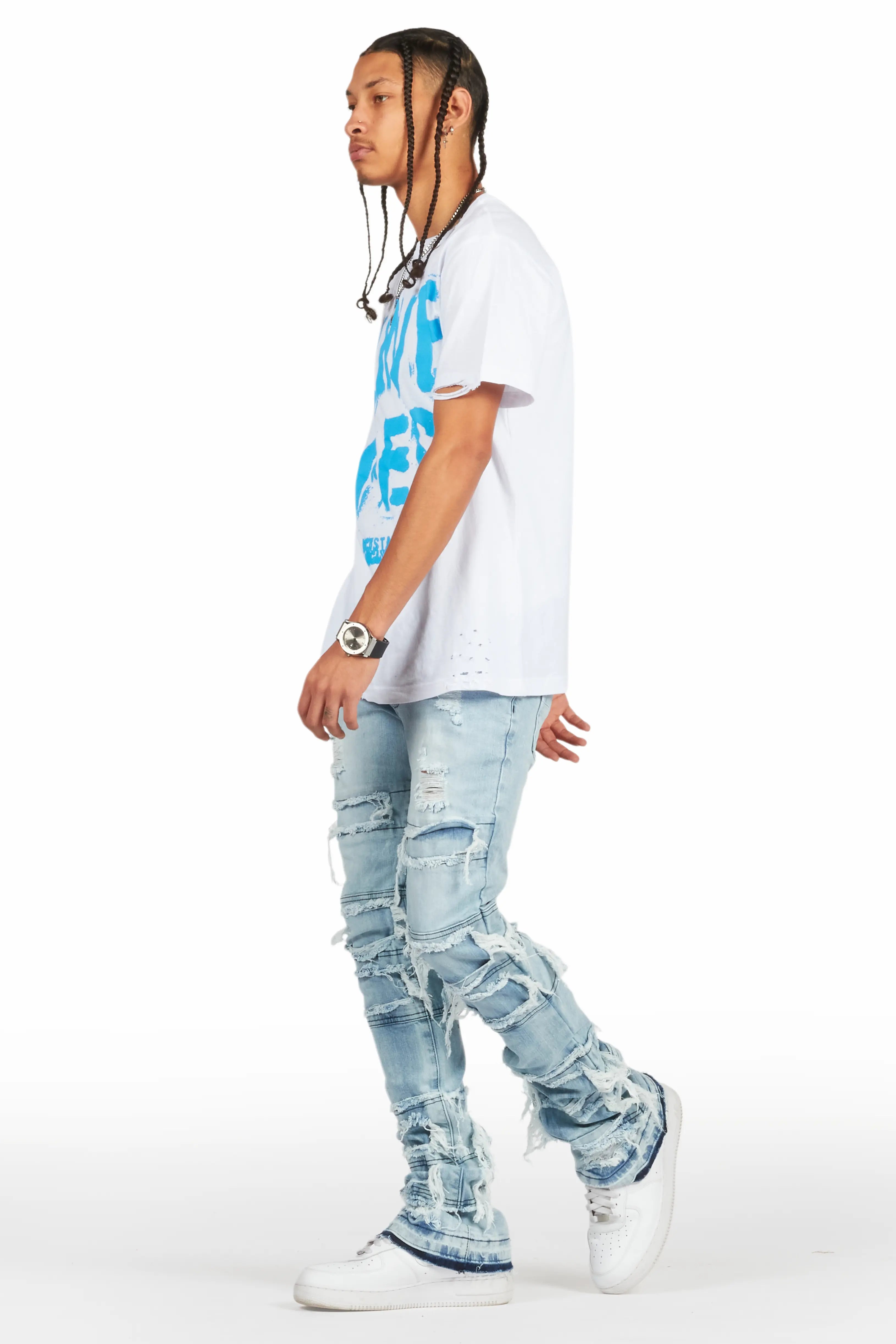 Vasco Light Blue Stacked Flare Jean