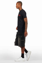 Dayte Nite Black/Red T-Shirt/Denim Short Set