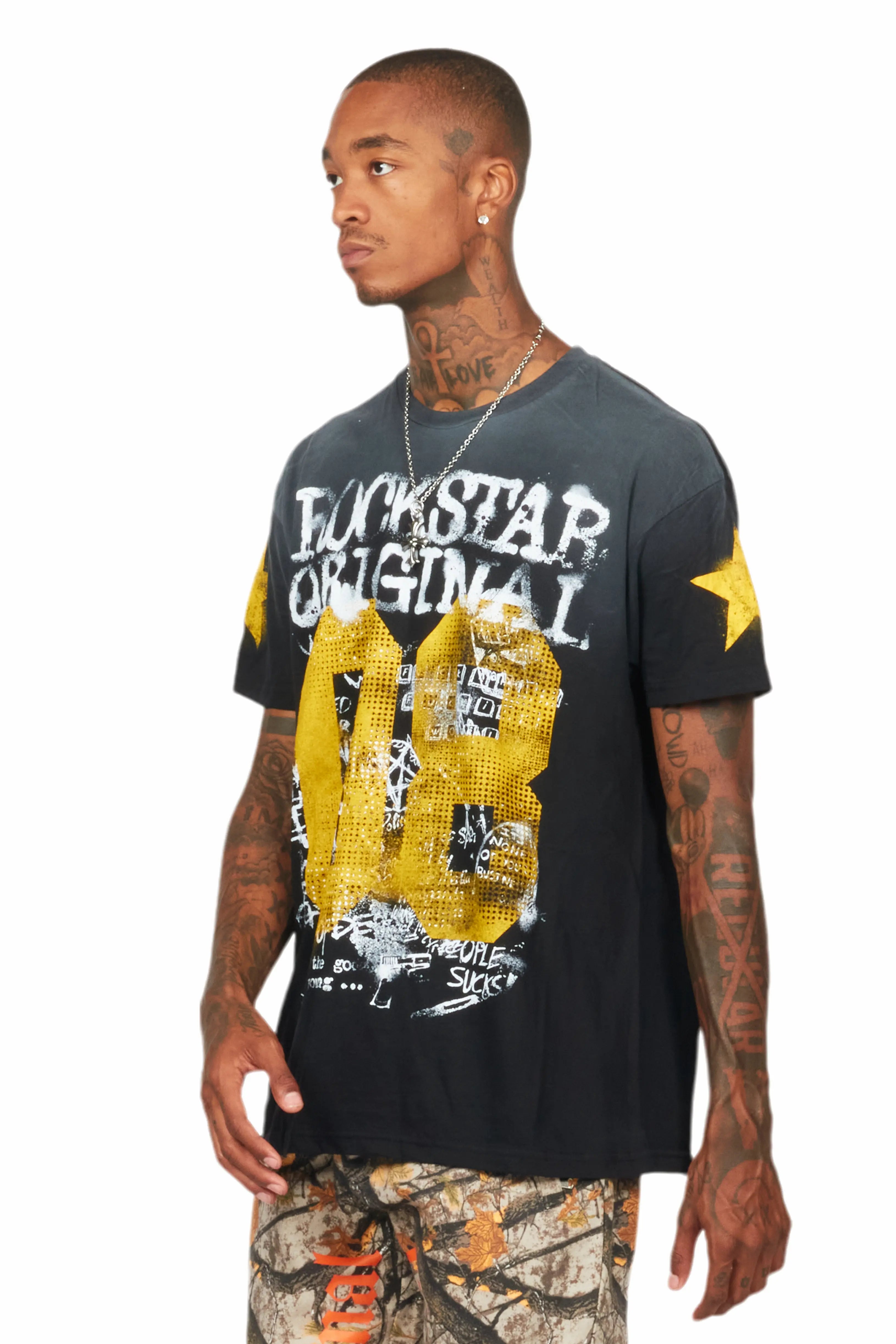 Addax Black Graphic Oversized T-Shirt