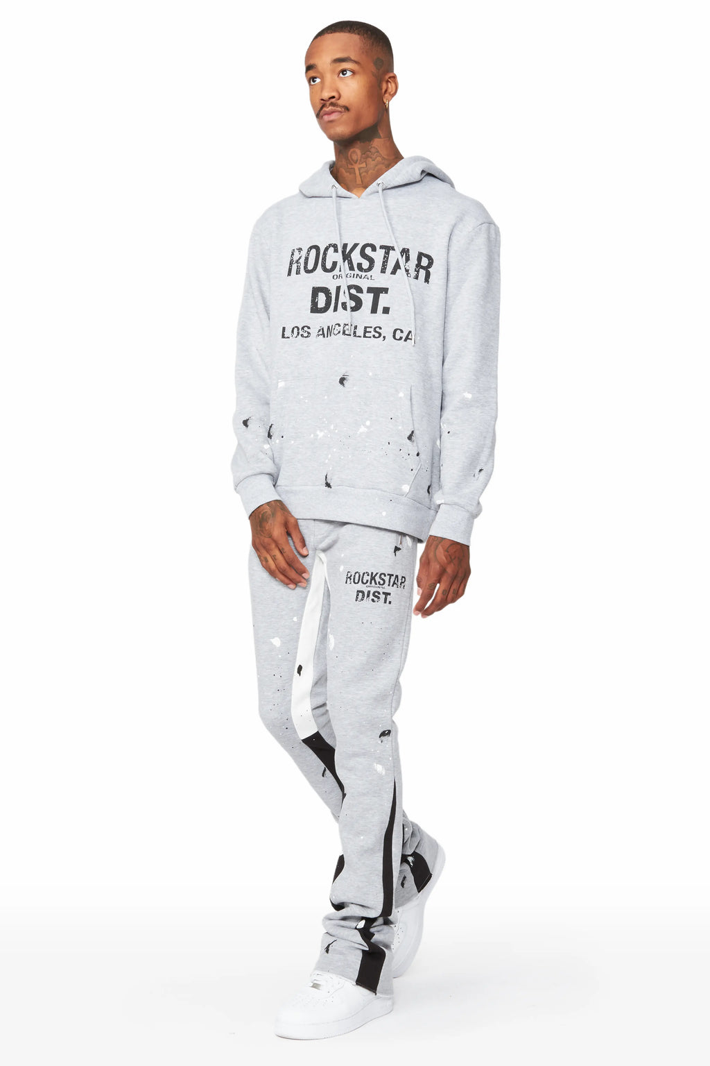 Scottie Heather Grey Paint Splatter Hoodie/Stacked Flare Track Set
