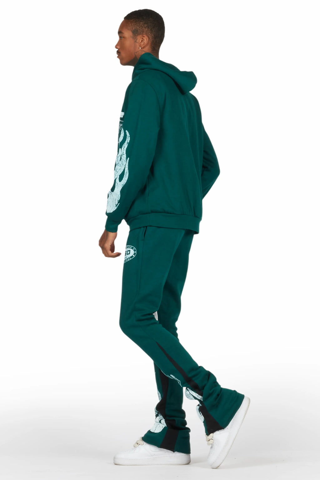 Amos Dark Green Stacked Flare Hoodie Track Set