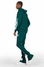Amos Dark Green Stacked Flare Hoodie Track Set