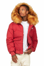 Langston Red Puffer Jacket with Fur Hood