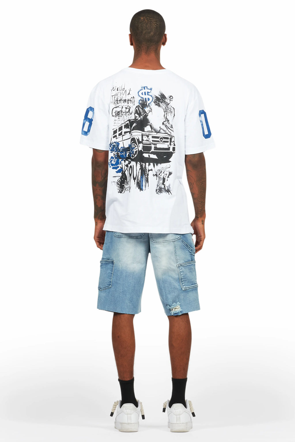 Grill White/Blue Tapestry T-Shirt/Denim Short Set