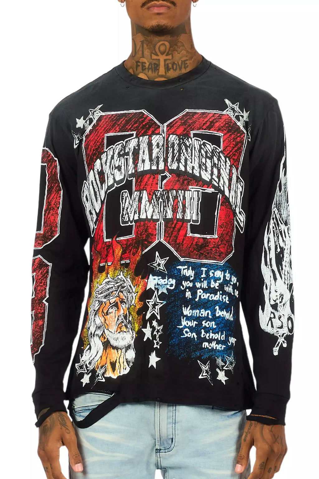 Jesus Crayon Black Long Sleeve Graphic T-Shirt