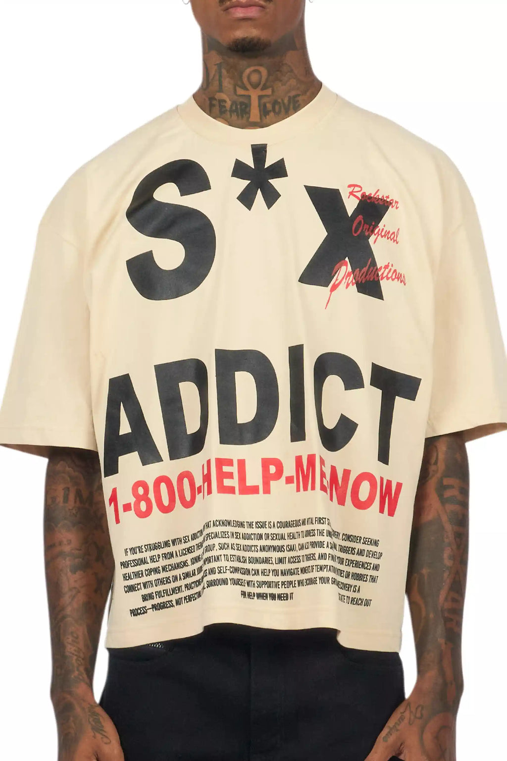 Addict Beige/Black Boxy Crop T-Shirt