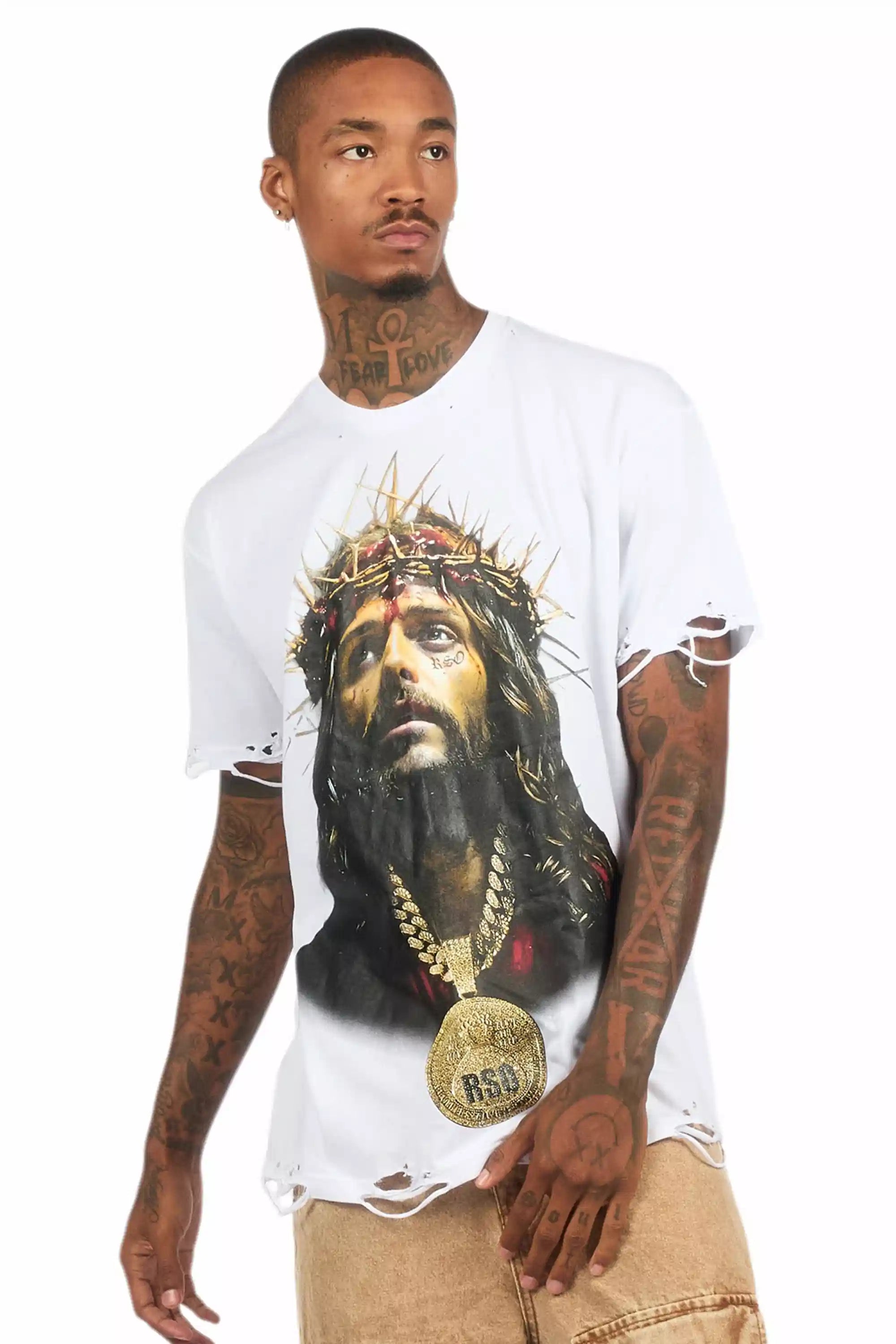 Amina White Oversized Graphic T-Shirt