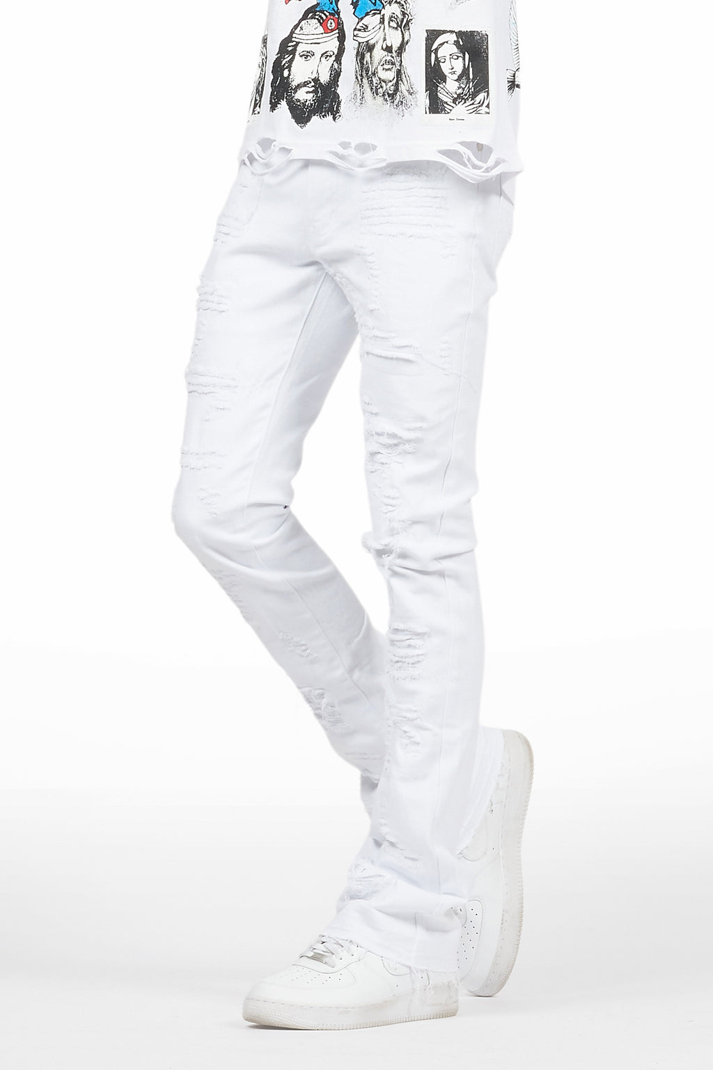 Holibert White Stacked Flare Jean