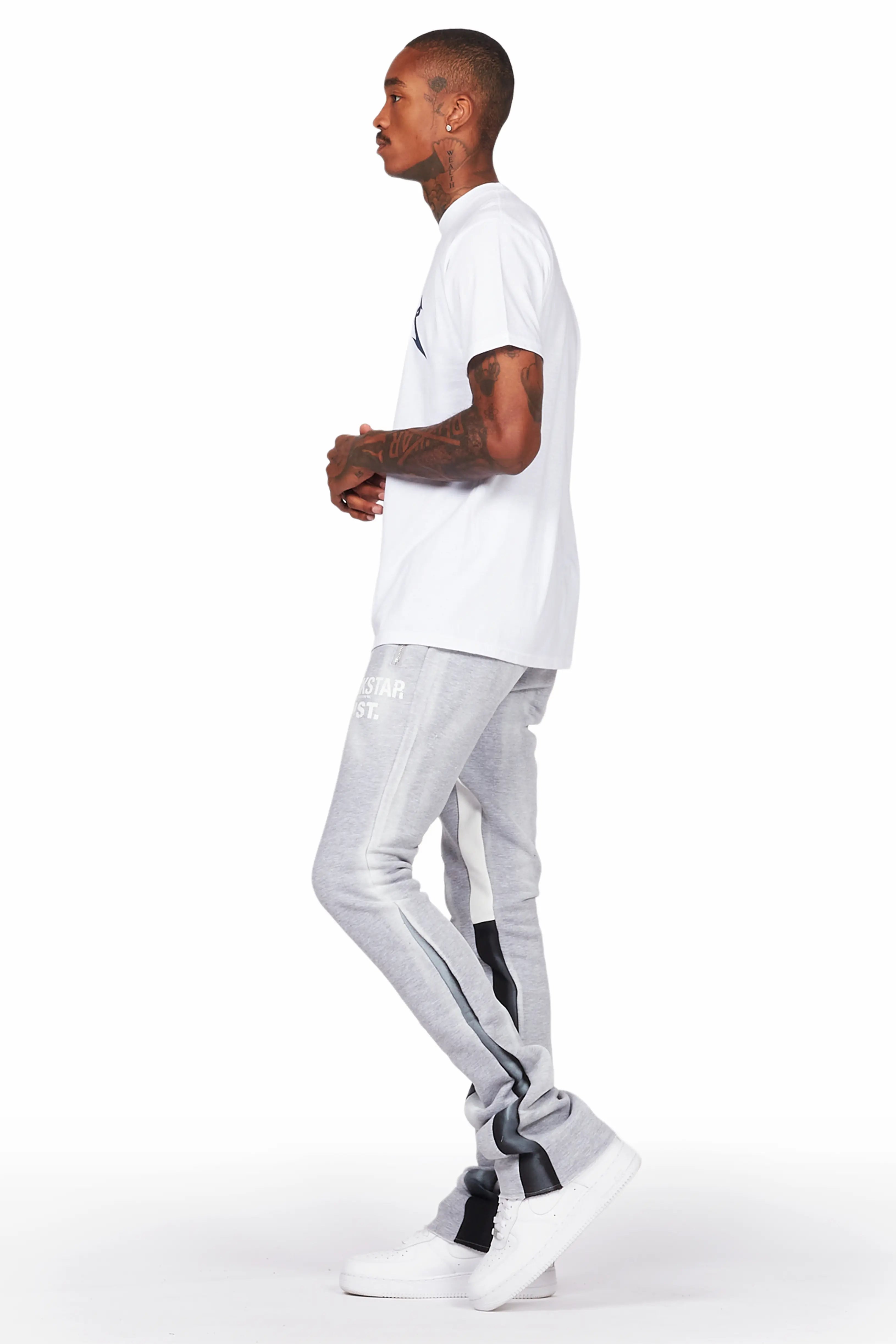 Firoz Grey/White Graphic Stacked Flare Pant