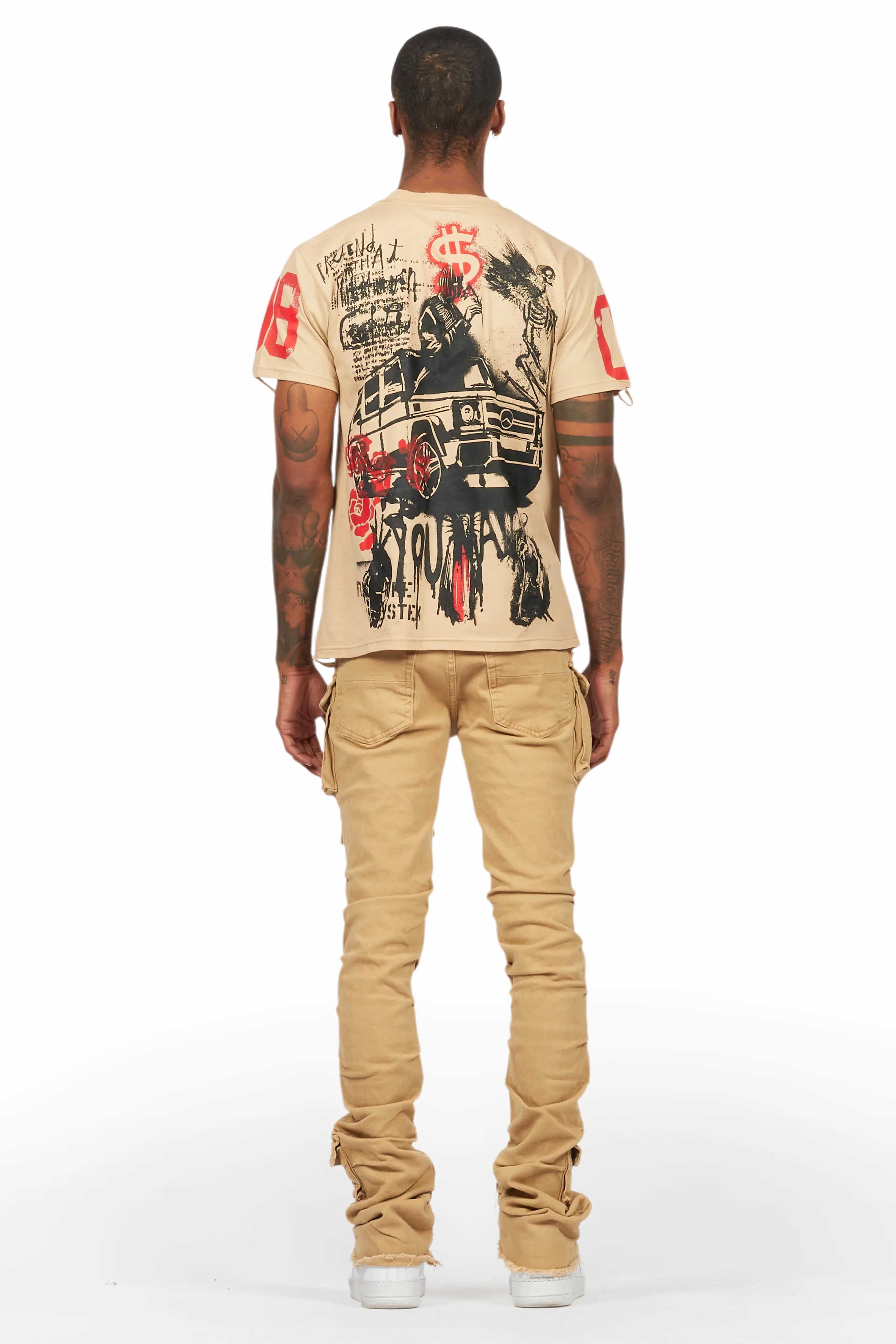 Grill Beige T-Shirt/Stacked Flare Jean Bundle