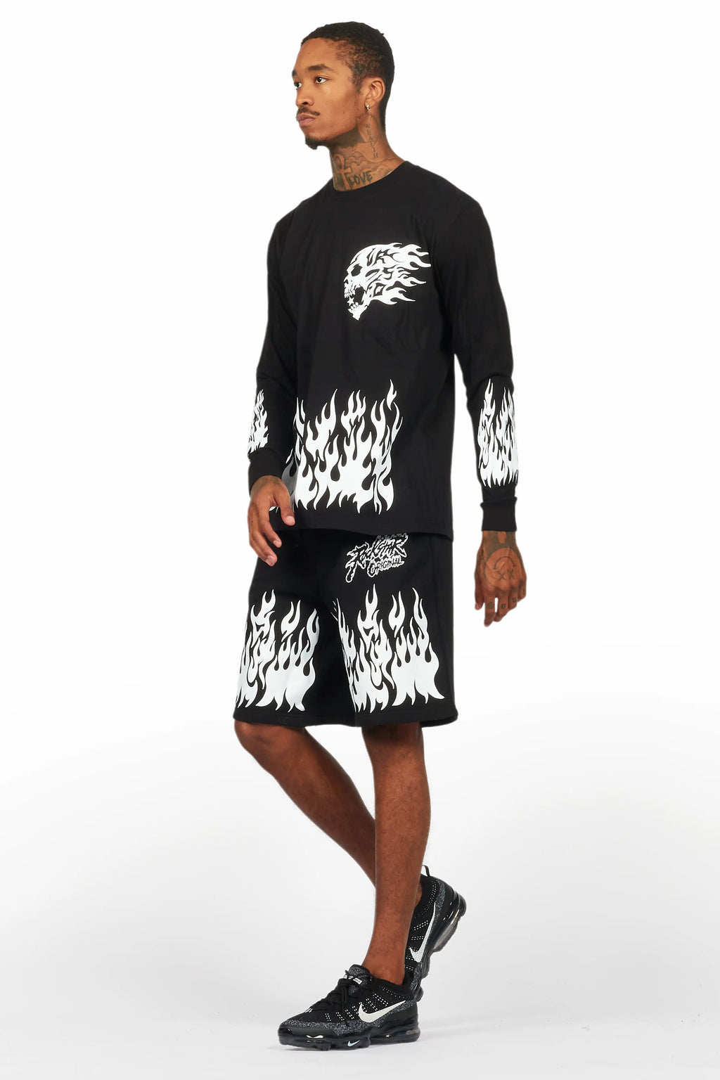 Bubble Black Long Sleeve T-Shirt Short Set