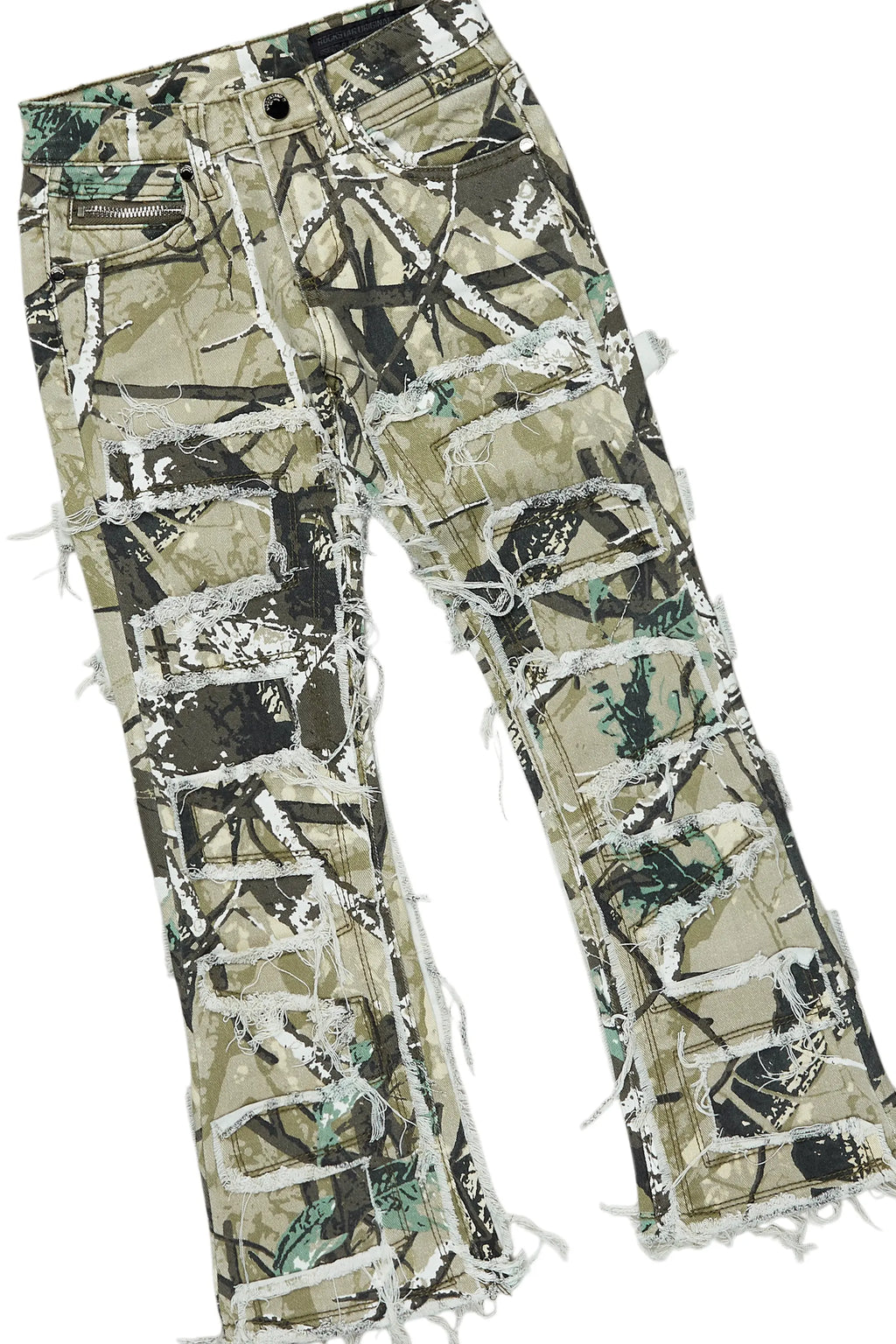 Girls Kammy Beige/Tree Camo Hoodie/Stacked Flare Jean Set