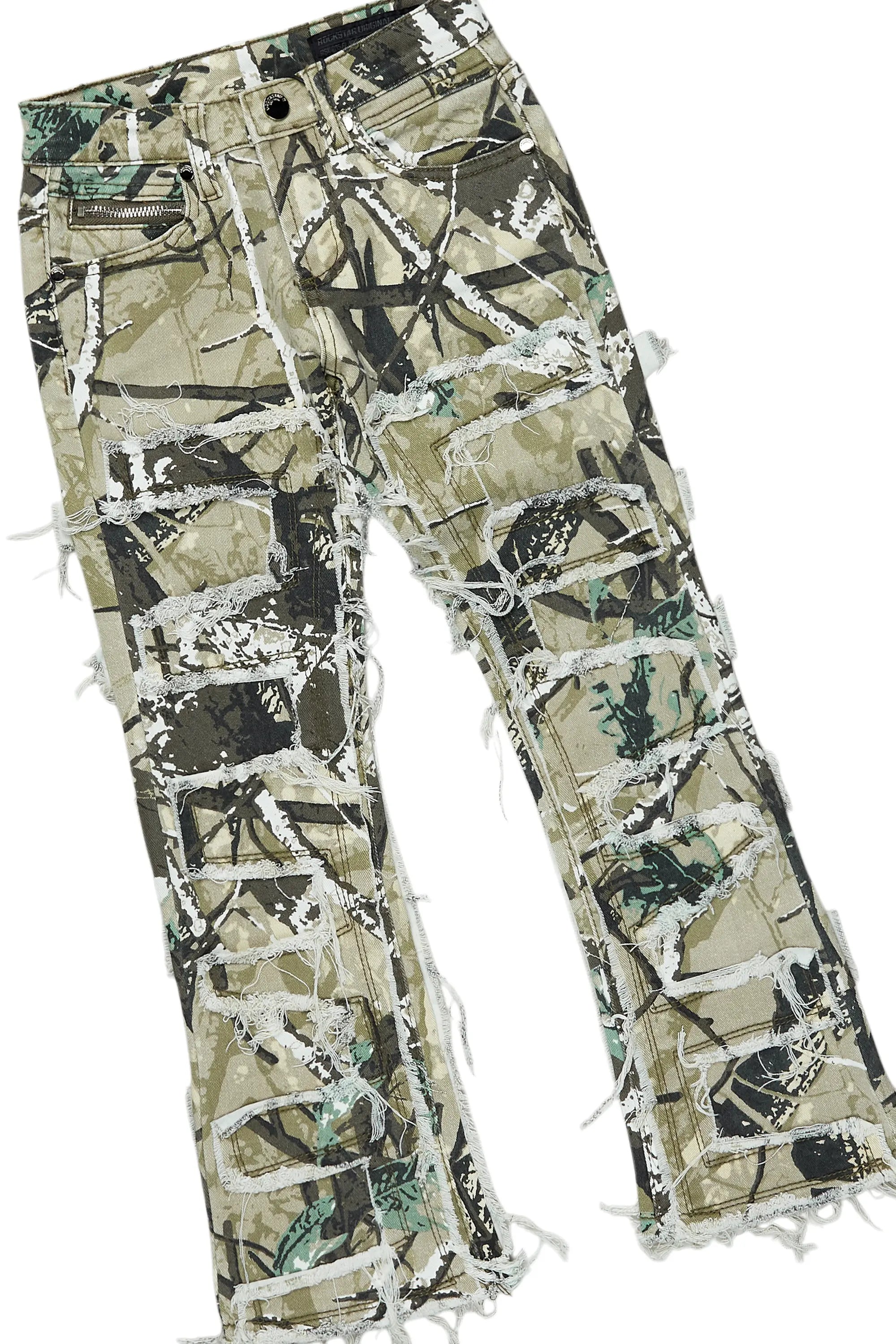 Girls Kammy Beige/Tree Camo Hoodie/Stacked Flare Jean Set