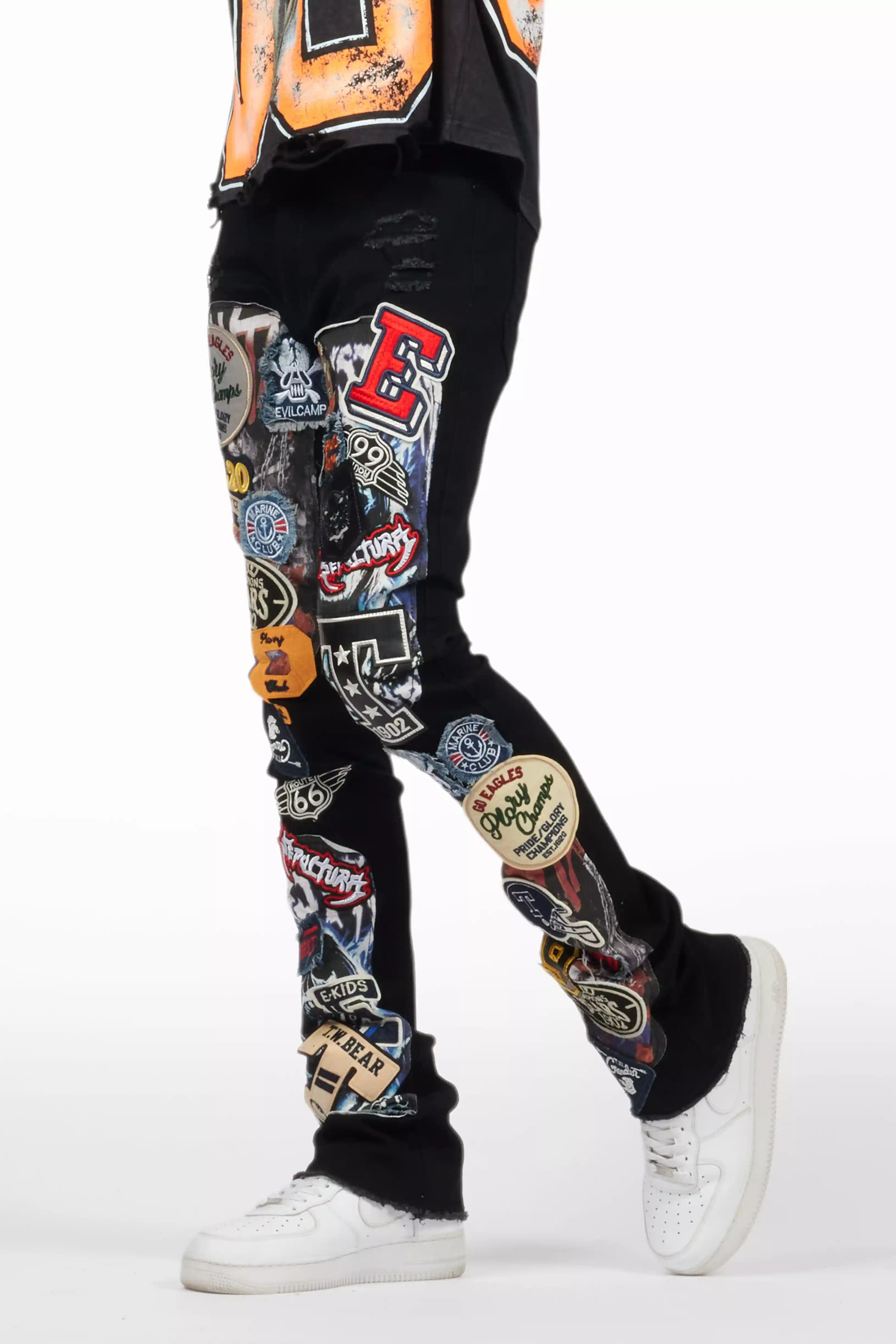 Espen Jet Black Stacked Flare Jean