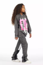 Girls Kammy Vintage Grey/Pink Hoodie Stacked Track Set