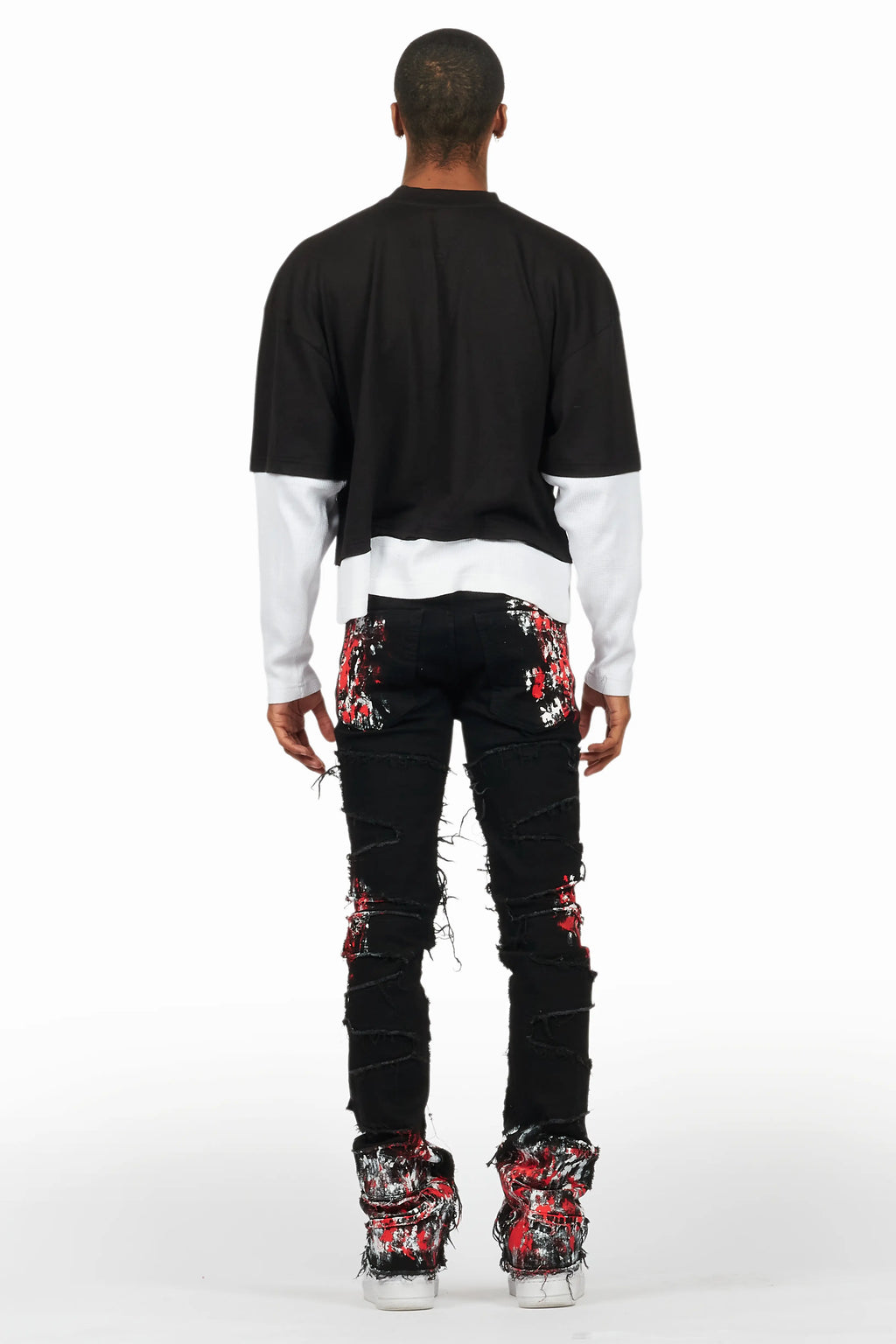 Kodak Black/Red Painter Stacked Flare Fringe Jean