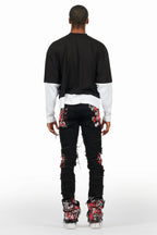 Kodak Black/Red Painter Stacked Flare Fringe Jean