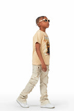 Boys Zaire Beige Cargo Super Stacked Flare Jean