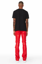 Remi Red Faux Leather Stacked Flare Jean