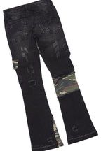 Boys Koen Black/Green T-Shirt/Stacked Flare Jean Set
