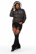 Rose Black Puffer Jacket