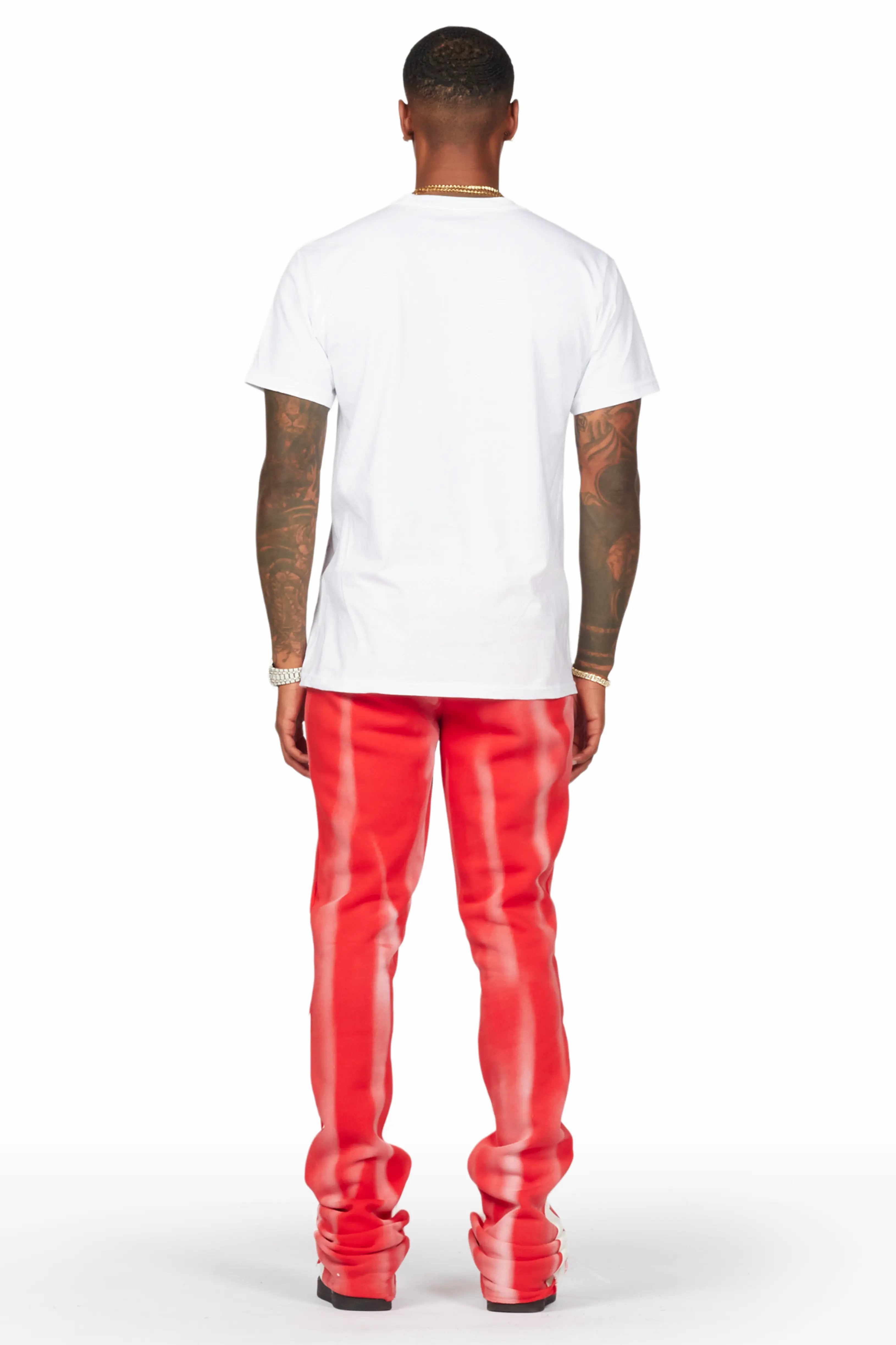 Firoz Red Graphic Stacked Flare Pant