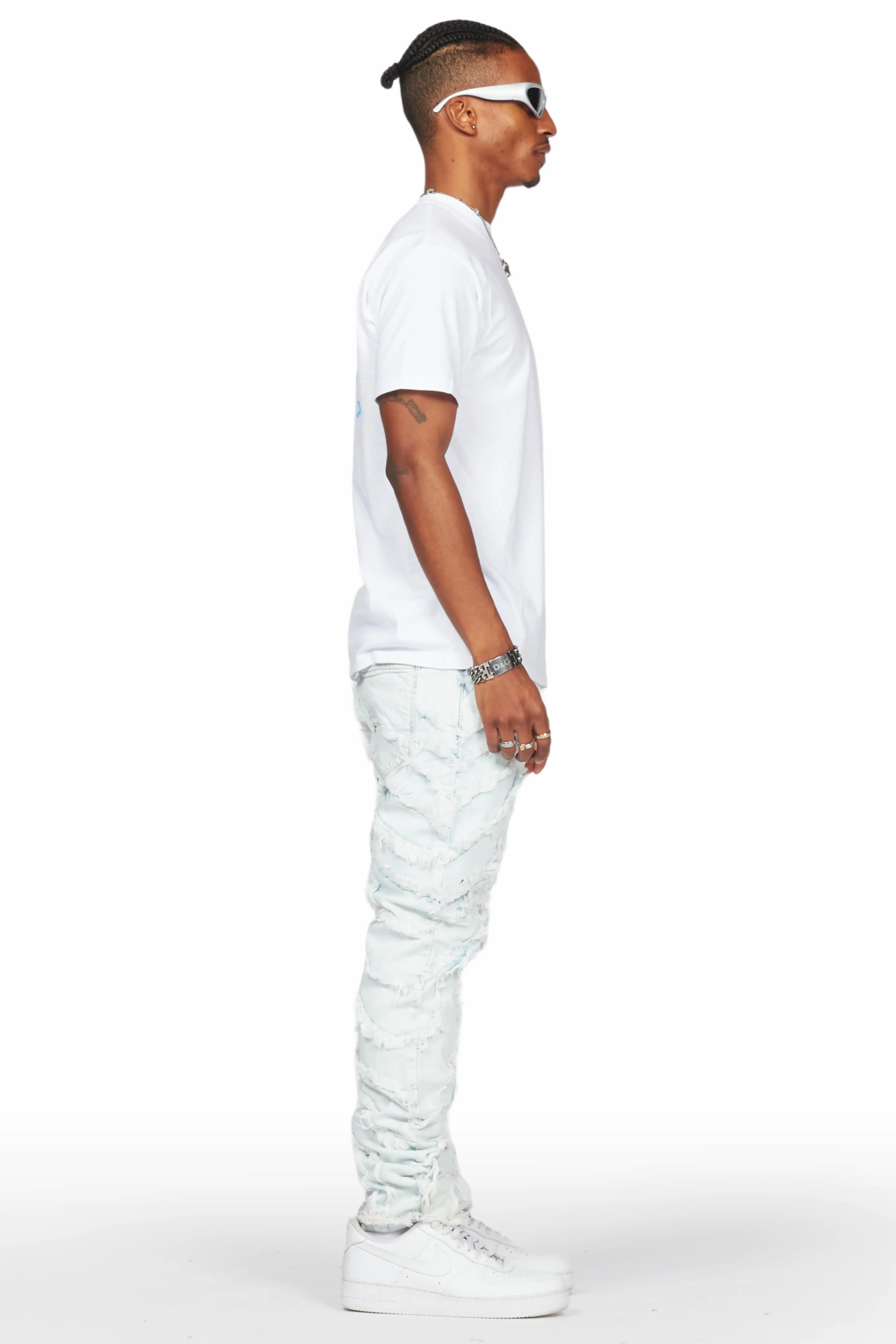 Cadiz Ice Blue Diagonal Patch Skinny Fit Jean