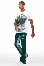 Kastell White/Green T-Shirt/Stacked Baggy Track Pant Set