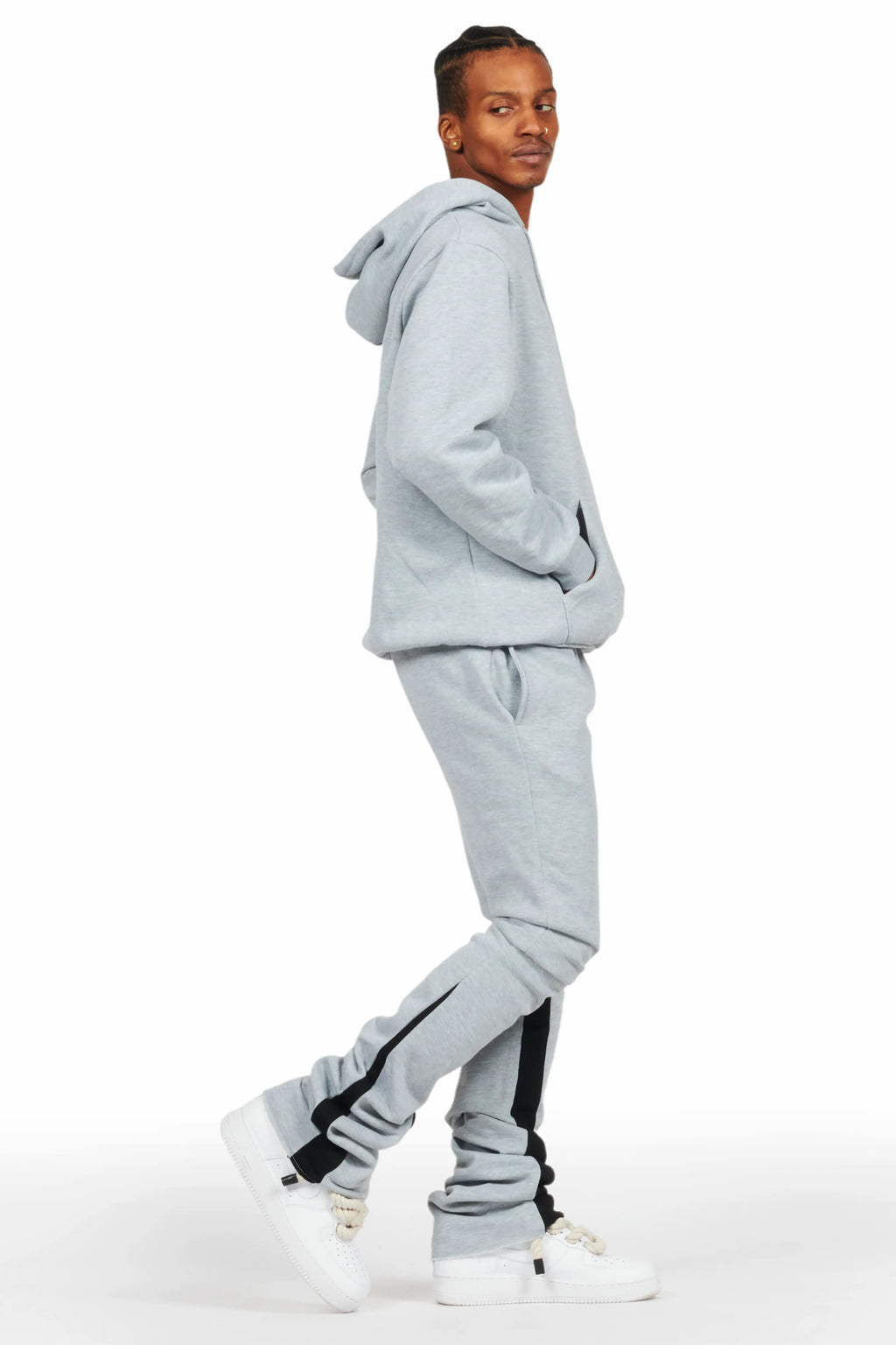 Briggs Heather Grey Hoodie/Super Stacked Flare Track Set