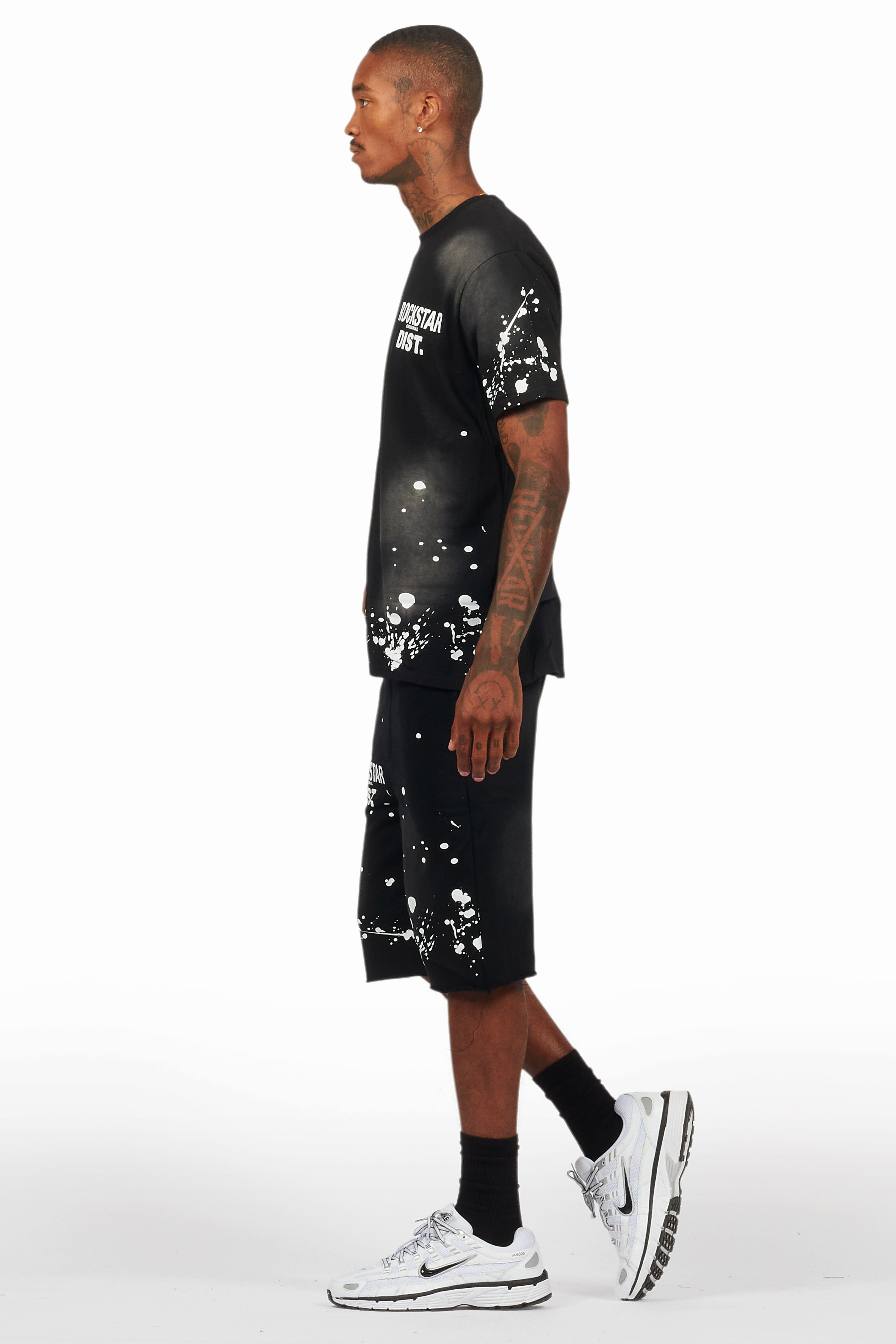 Rafix Black Graphic T-Shirt Short Set