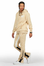 Raffer Beige Hoodie/Stacked Flare Pant Set