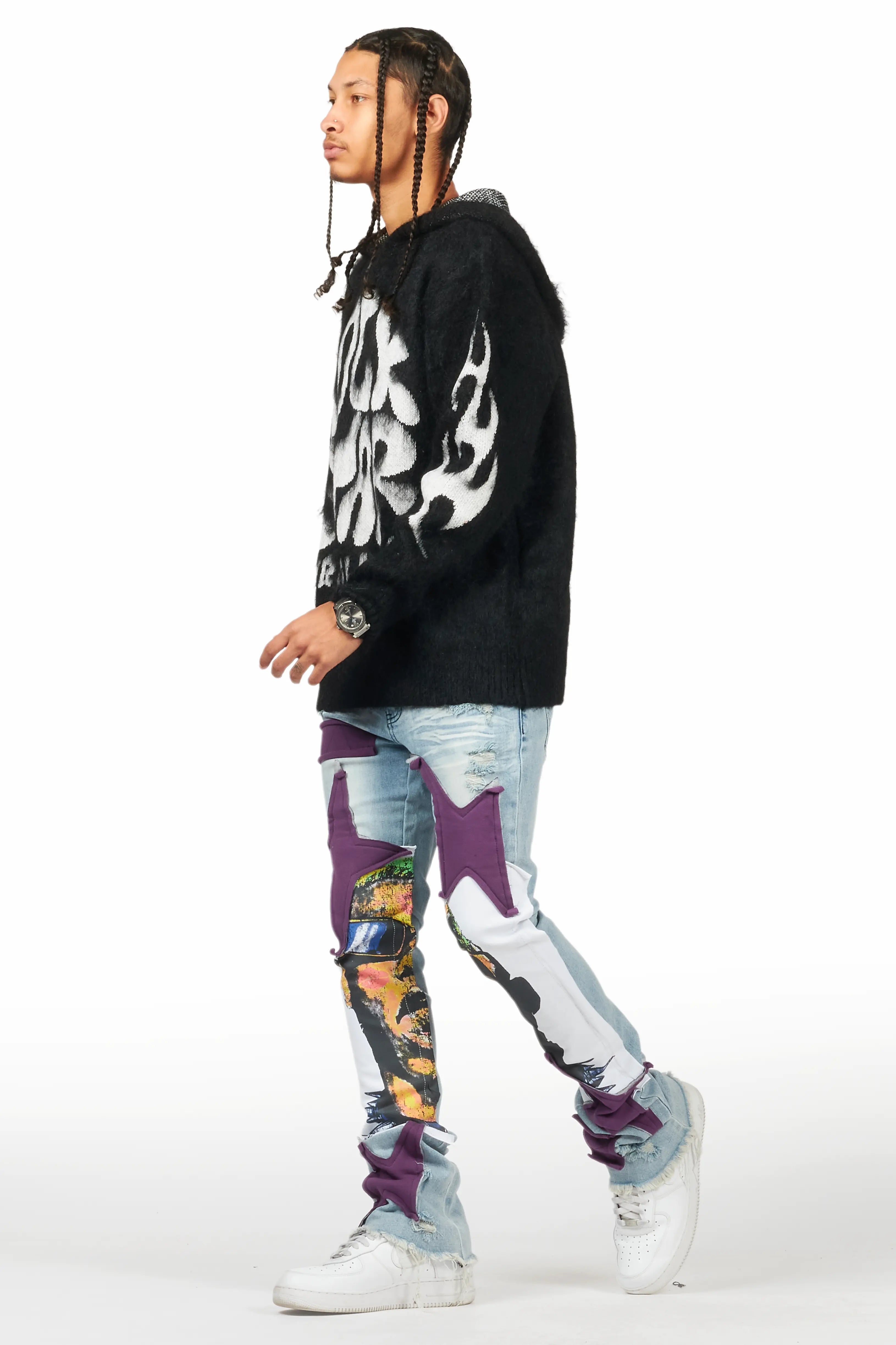 Savage Blue Patchwork Stacked Flare Jean