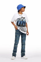 Boys Eli Blue Wash Flare Frayed Jean